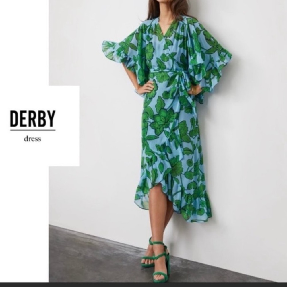 CAbi Blue and Green Floral Derby Dress